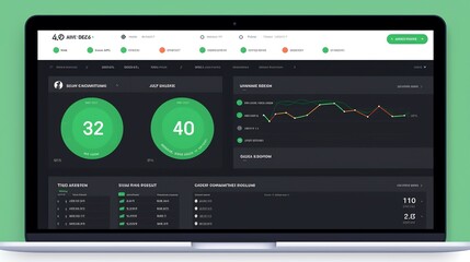 Clean dark-themed dashboard shows data charts and graphs for business analysis.  Use for presentations or reports.