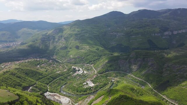 Amazing Aerial view of iskar gorge near village of Bov, Balkan Mountains, Bulgaria
