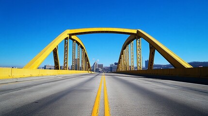 Obraz premium Yellow bridge cityscape sunny day travel road