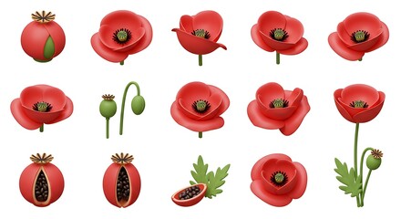 Vibrant Poppy Bloom: A 3D Render Collection AI Generated