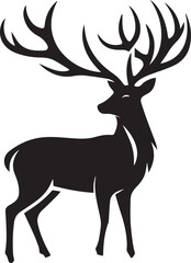 Black and White Deer Silhouette Vector with Large Antlers

