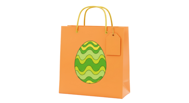 Isolated Orange Easter Bag with Decorated Egg