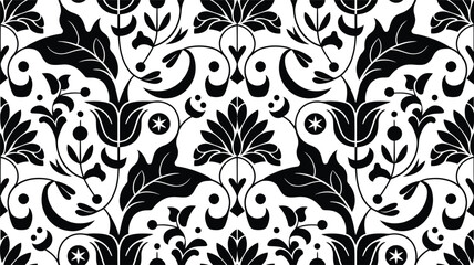 Damask floral design element| Hand drawn decorative floral pattern| Seamless floral pattern| Flower pattern abstract background
