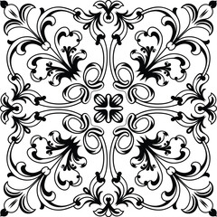 Black and white vintage vector seamless pattern| Damask floral motif tile pattern| Luxury tile isolated element illustration