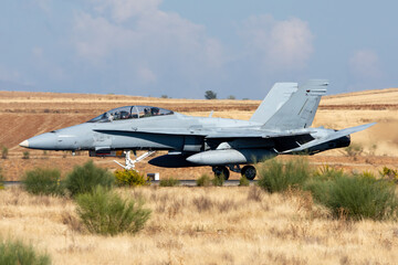 Avión de combate polivalente aterrizando