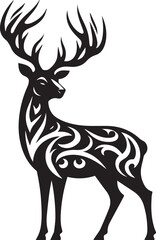 Black and White Deer Silhouette Vector with Large Antlers

