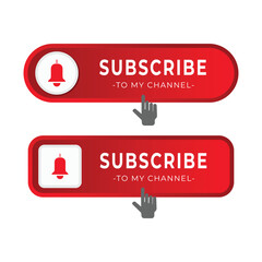 Subscribe With Bell Icon Web Button Red Gradient Glossy Button.