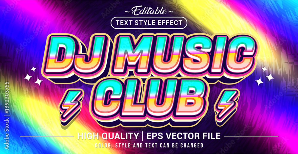 Poster editable text style effect - dj music club text style theme. vector text style illustration template