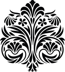 beautiful vintage baroque ornament| Floral flower frame silhouette vector| Vintage damask baroque ornament| Abstract Symmetric Element with white background