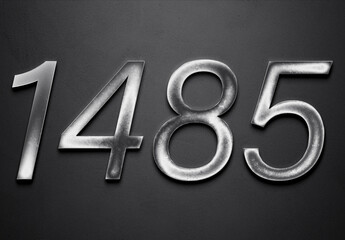 Chrome metal 3D number design of 1485 on grey background.