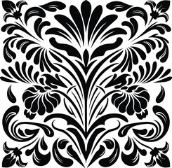 beautiful vintage baroque ornament| Floral flower frame silhouette vector| Vintage damask baroque ornament| Abstract Symmetric Element with white background