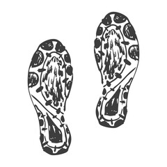 Shoe print boot, foot step silhouette mark. Boot Print textured, grunge. Mountain boot, hiking imprint.