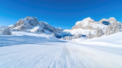 Obraz premium Winter wonderland ski slope, snow-covered mountains