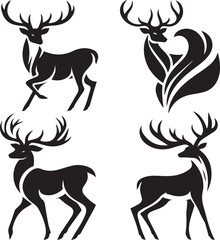 Black and White Deer Silhouette Vector with Large Antlers

