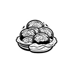 Delicate ink drawing displays a serving of textured round food items neatly arranged