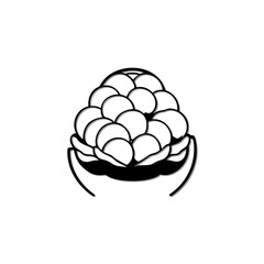 Stylized black and white illustration of a unique symmetrical berry design