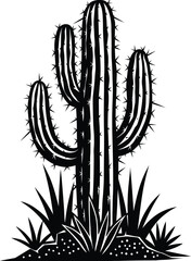 saguaro cactus silhouette| southwestern art|  hand drawn sketch of Mexican illustration isolated on white background