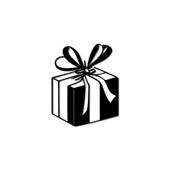 Elegant monochrome gift box illustration with ribbon tie perfect for celebrations