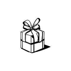 Minimalist black and white gift box illustration with decorative ribbon bow