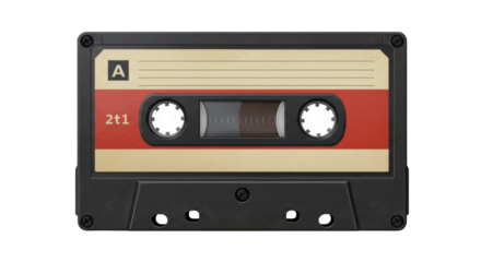 Isolated Vintage Cassette Tape with Retro Design and Blank Label
