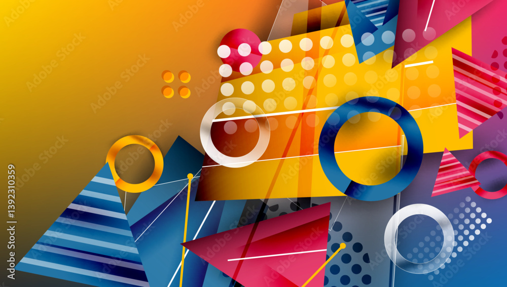 Aufkleber abstract geometric shapes overlap. vibrant colors create dynamic composition. circles, triangles, re