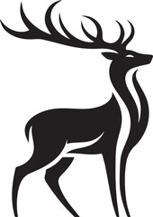 Black and White Deer Silhouette Vector with Large Antlers

