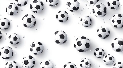 Seamless wallpaper pattern featuring classic black and white soccer balls on a clean white background with ample copy space, ideal  sports-themed designs, football birthday party banners, invitation