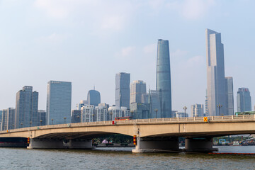 Obraz premium View of Pearl River building complex in Guangzhou, Guangdong Province, China