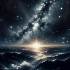 Naklejka premium Starry Expanse – Countless stars twinkle against the vast blac