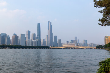 Fototapeta premium View of Pearl River building complex in Guangzhou, Guangdong Province, China