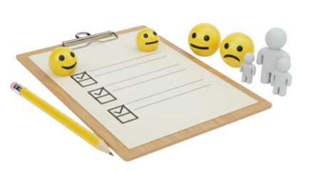 Isolated Clipboard with Checkmarks, Smiley Faces and Figures