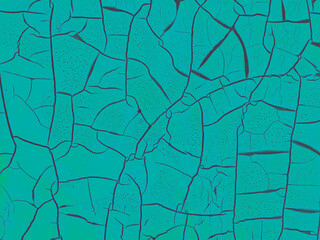 Abstract background of a plain teal colored surface that is cracked and broken into random pieces with dark green lines separating the pieces.