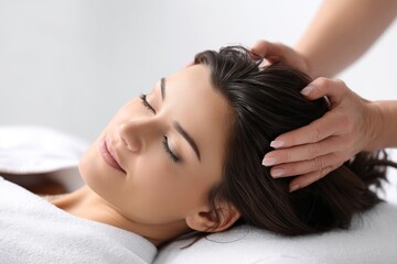 Obraz premium A beautiful young woman is receiving a facial massage
