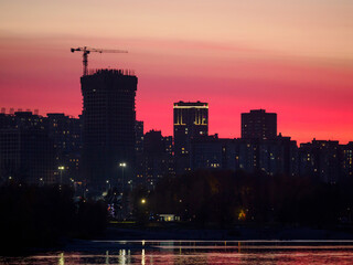 Beautiful sunset sky in Novosibirsk.