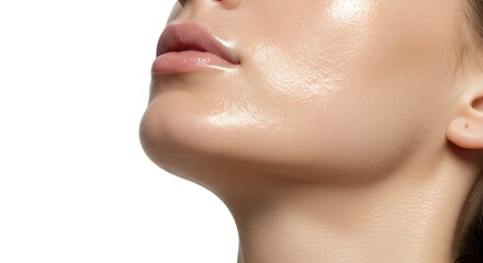 Obraz premium Close-up of Woman's Dewy Skin with Natural Glow and Fresh Look