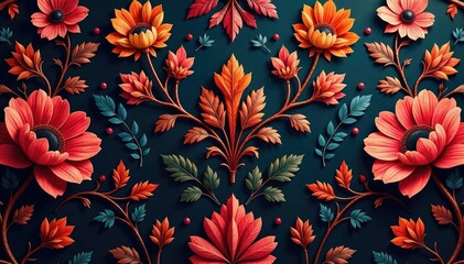 Bold floral damask, rich, deep hues, opulent feel, heavy, design, home decor