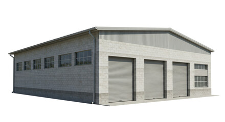 Isolated Commercial Warehouse Building with Garage Doors