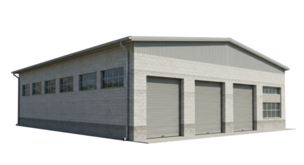Isolated Commercial Warehouse Building with Garage Doors