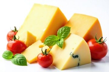 Assortment of Italian cheeses on white background , variety, ricotta