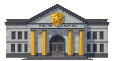 Isolated Police Station Building with Golden Columns