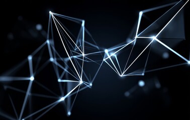 Fototapeta premium A three-dimensional arrangement of glowing lines and blurred motion trails on a black background with an abstract blue element and fractal graphics embodies the concept of movement and innovation