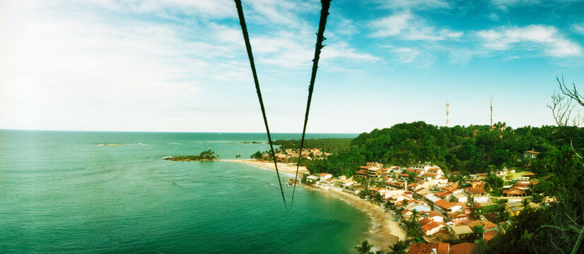 Zip line ropes for zip inning over the beach, Morro De Sao Paulo, Tinhare, Cairu, Bahia, Brazil.