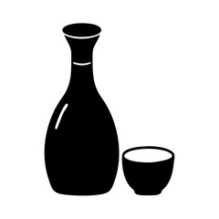 sake bottle and cup icon, sake bottle and cup line art - simple line art of sake bottle and cup, perfect for sake bottle and cup logos and icons