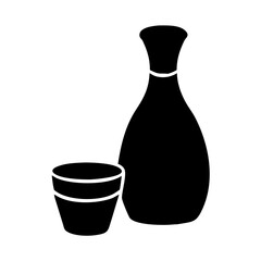 sake bottle and cup icon, sake bottle and cup line art - simple line art of sake bottle and cup, perfect for sake bottle and cup logos and icons