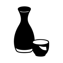 sake bottle and cup icon, sake bottle and cup line art - simple line art of sake bottle and cup, perfect for sake bottle and cup logos and icons