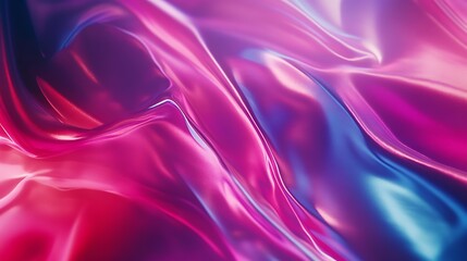 Fototapeta premium A close-up view of vividly colored satin fabric featuring smooth, flowing textures with a gradient of pink and blue hues creating a dreamy, ethereal atmosphere