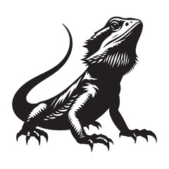 Poised Bearded Dragon silhouette, showcasing its unique spiny appearance – Bearded Dragon illustration – Bearded Dragon vector – Reptile silhouette

