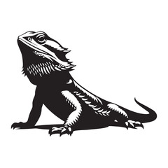 Majestic Bearded Dragon silhouette, basking under the sun – Bearded Dragon illustration – Bearded Dragon vector – Reptile silhouette

