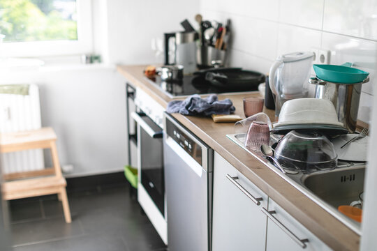 Authentic kitchen with real-life dish mess