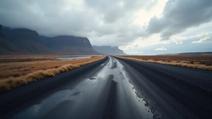 Fototapeta premium Detailed photo of Raudfeldsgja in Iceland during midday with cloudy conditions, shot from a panoramic perspective.
